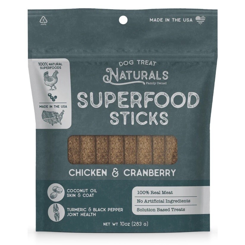 Dog Treat Naturals Chicken & Cranberry Superfood Sticks 10 oz