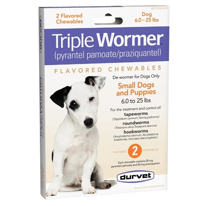 Durvet Triple Wormer Dog Dewormer Puppy &amp; Small Dog 6 - 25 lb