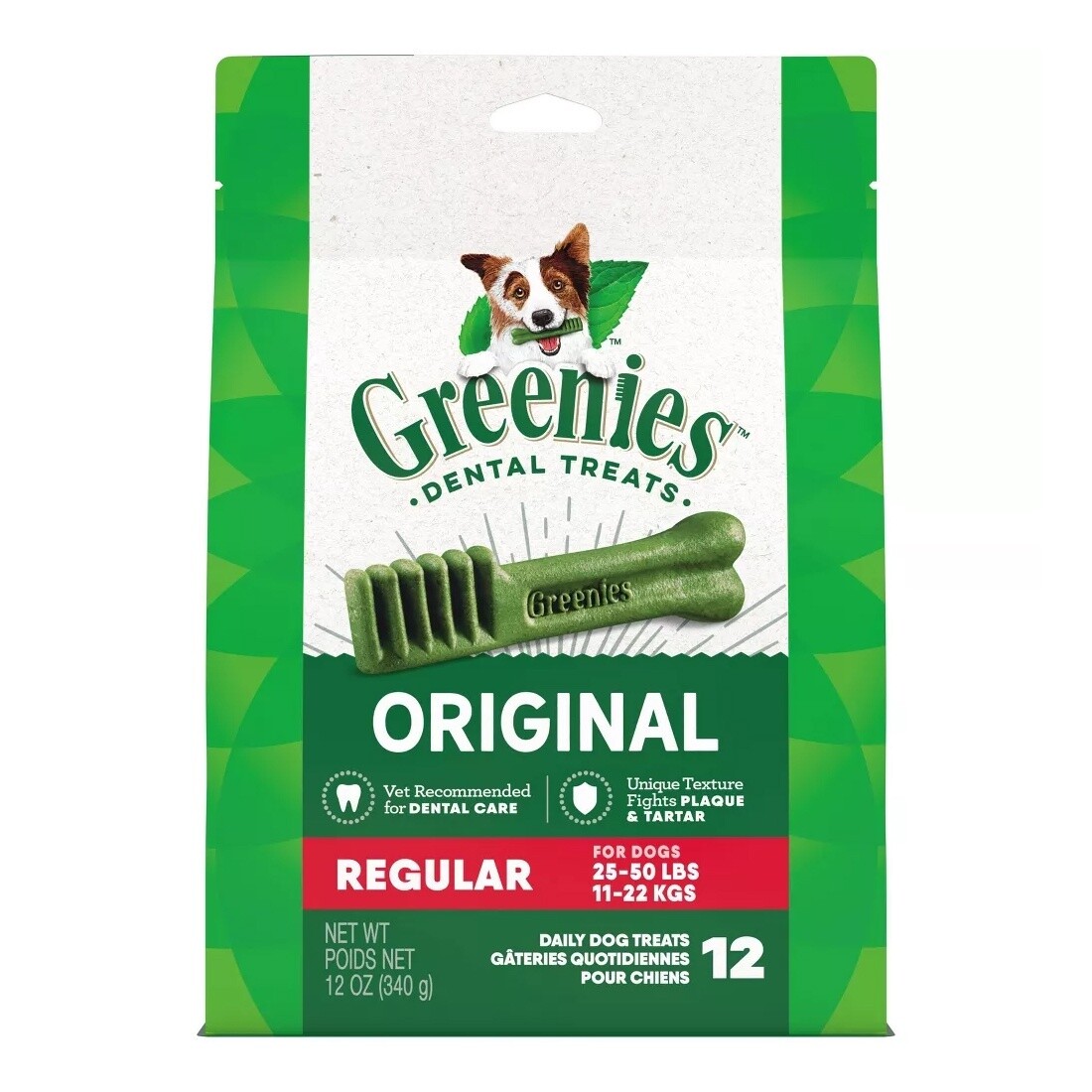 Greenies Original Regular Natural Dental Dog Treats 12 oz (12 Treats)