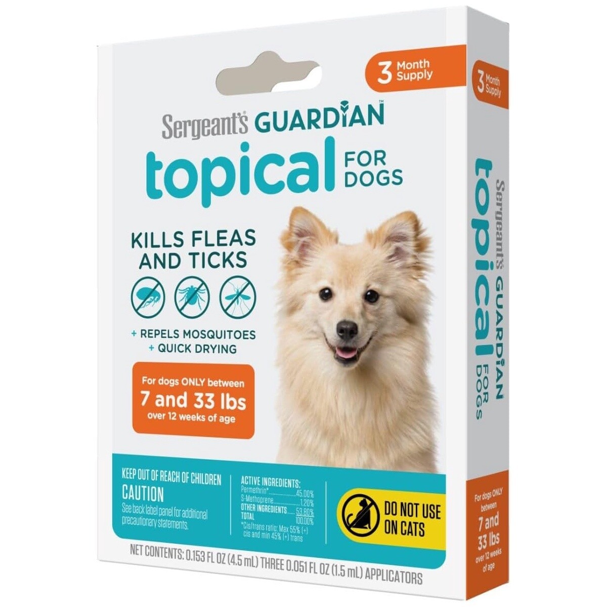 Sergeant&#39;s Guardian Flea &amp; Tick Squeeze On for Dogs 7-33 lbs (3-Count)