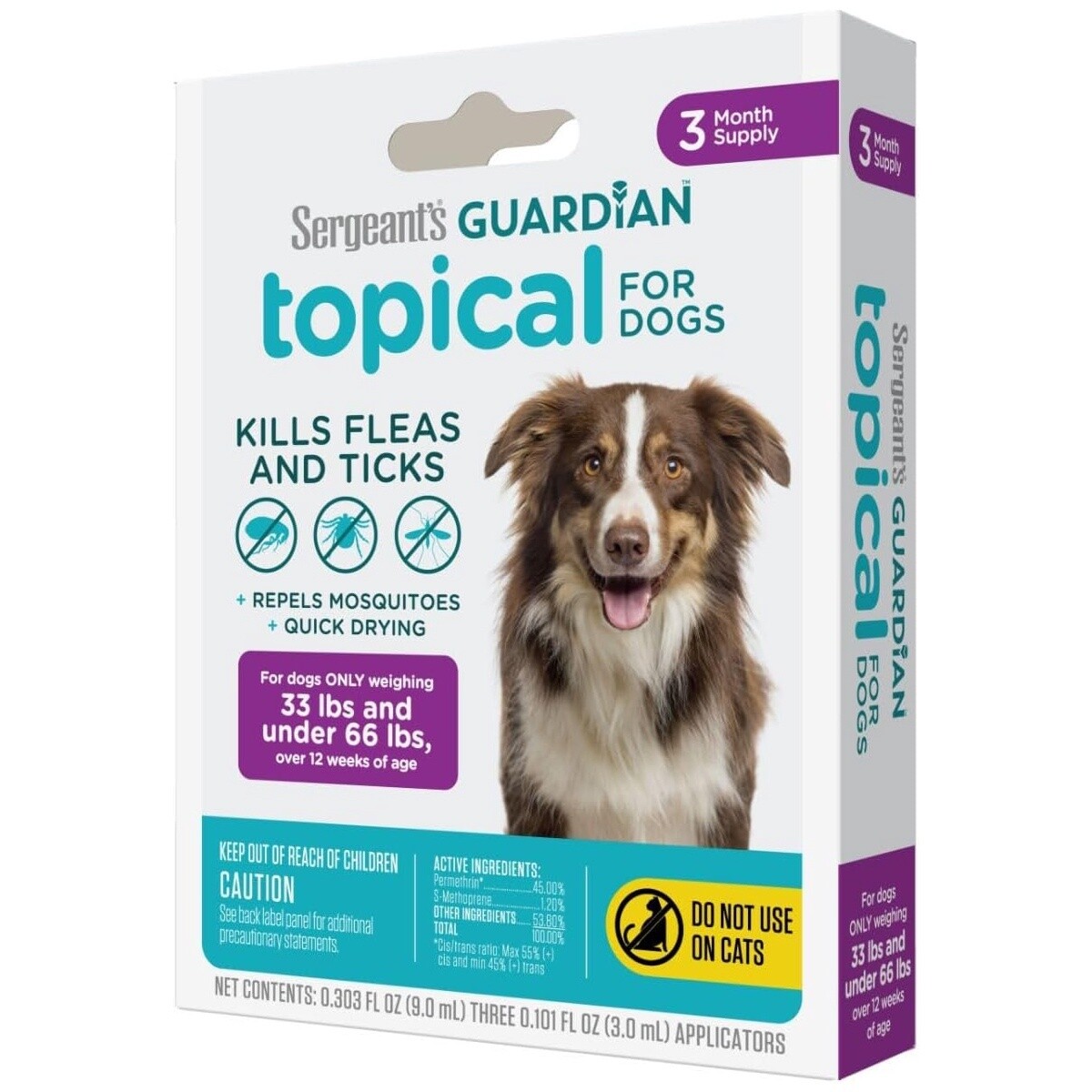 Sergeant&#39;s Guardian Flea &amp; Tick Squeeze On for Dogs 33-66 lbs (3-Count)”