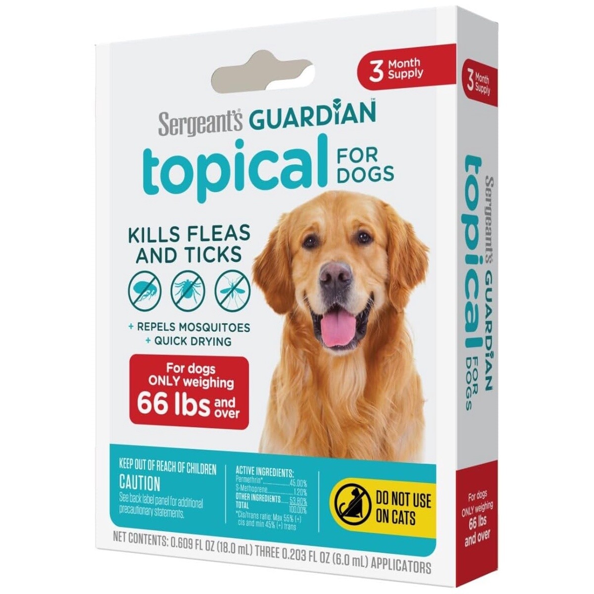 Sergeant&#39;s Guardian Flea &amp; Tick Squeeze On for Dogs 66+ lbs (3-Count)