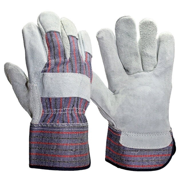 Hyper Tough Grey Cowhide Leather Palm Work Gloves - Large