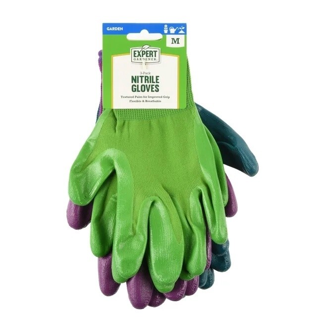 Expert Gardener Nitrile Dipped Garden Gloves Medium 3-Pair