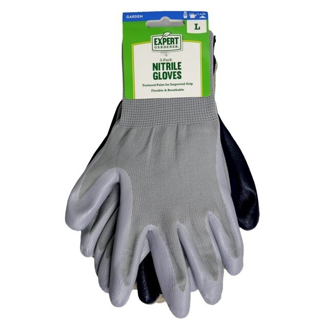 Expert Gardener Nitrile Dipped Garden Gloves Large  3-Pair