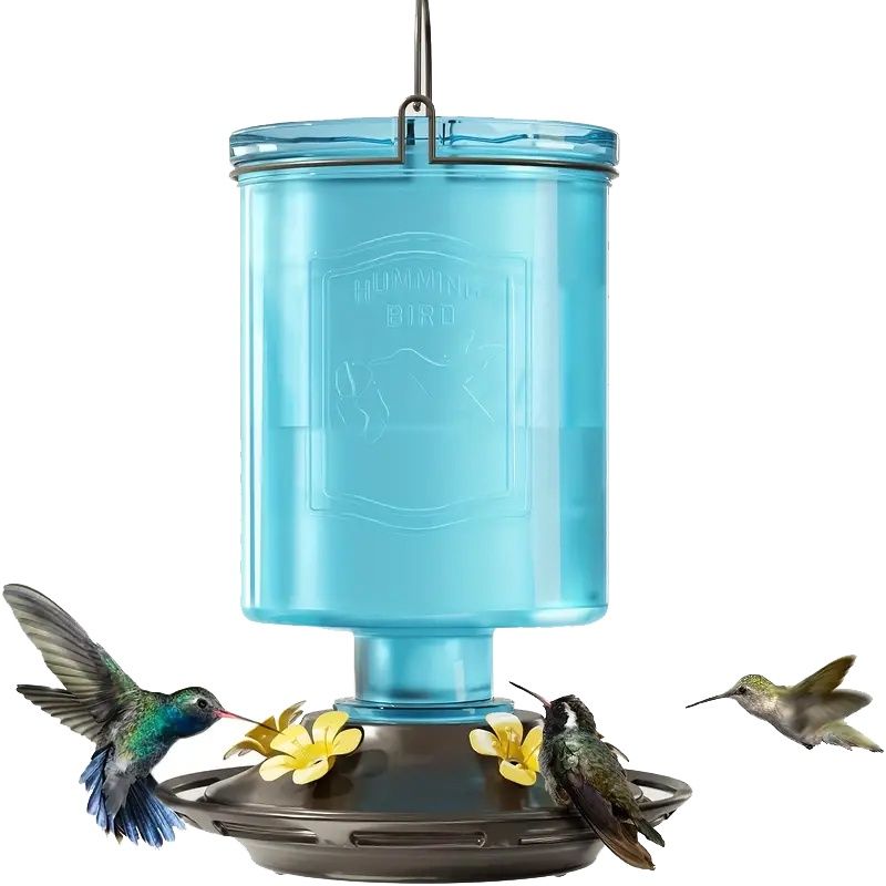 Liberty Vintage Embossed Glass Bottle Hummingbird Feeder - Blue