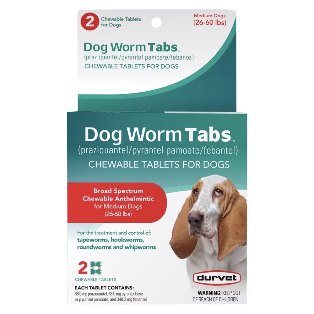 Durvet Worm Tabs for Medium Dogs 26-60 lb (2 Count)