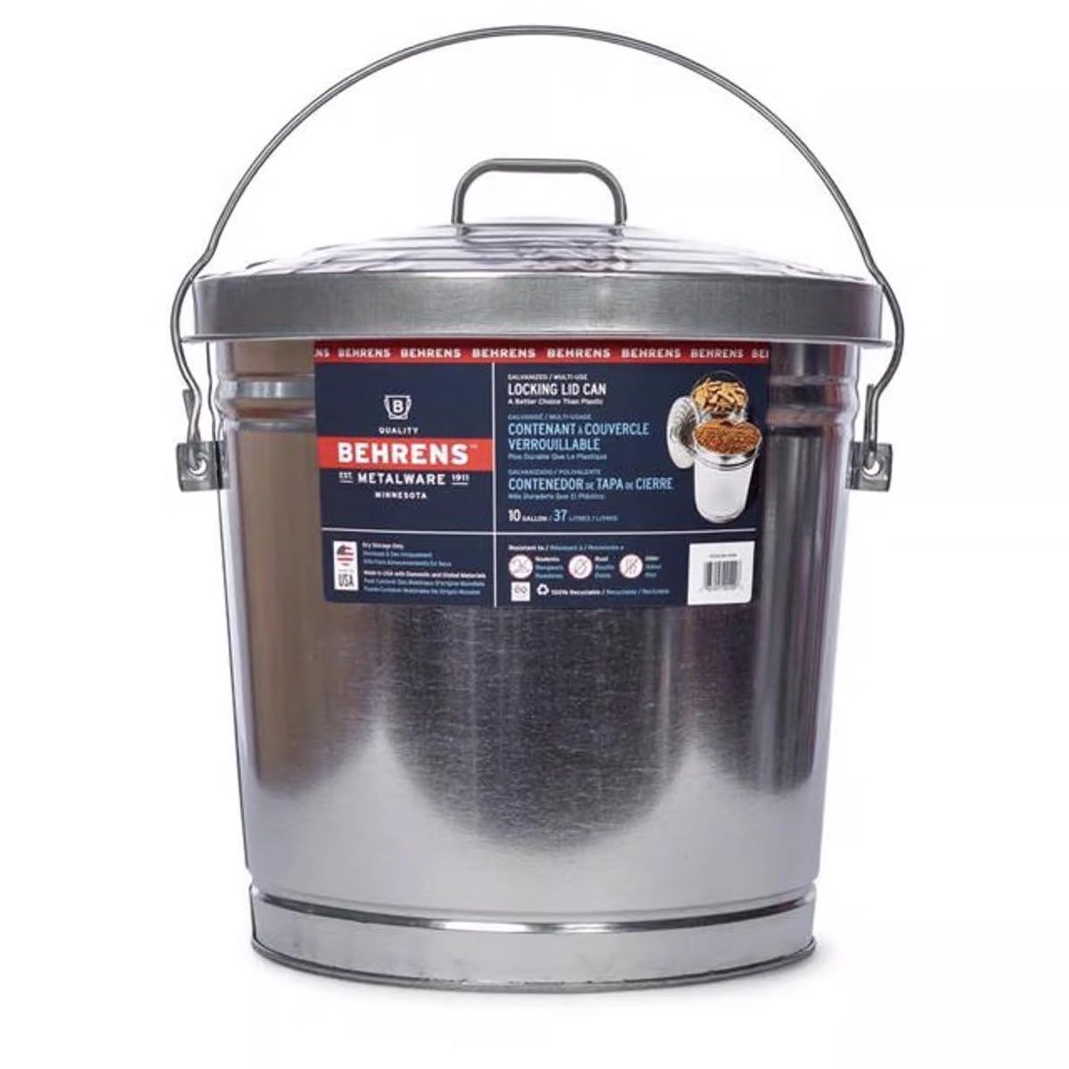 Behrens Galvanized Steel Utility Can w/Lid (10-Gallon)