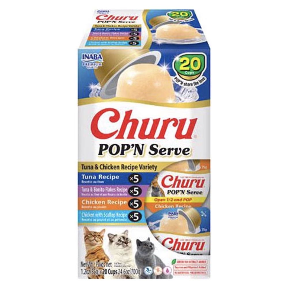 Inaba Churu POP&#39;N Serve Tuna &amp; Chicken Recipe Variety Pack  (1.2 oz) 20-Cups