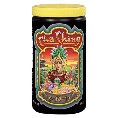 Front view of FoxFarm Cha Ching soluble fertilizer 1 lb container — LibertyFHG Galion OH
