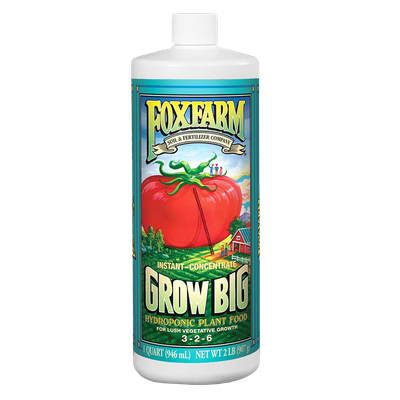 Front view of FoxFarm Grow Big Hydro liquid fertilizer 1 quart bottle — LibertyFHG Galion OH