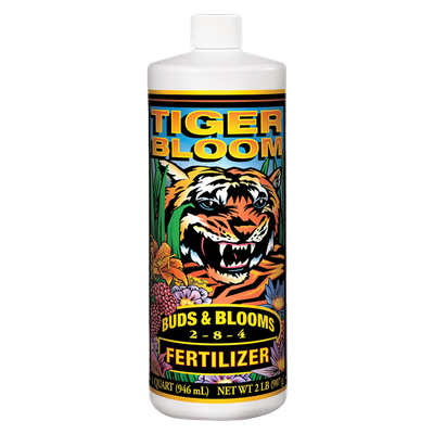 Front view of FoxFarm Tiger Bloom liquid plant food 1 quart bottle — LibertyFHG Galion OH