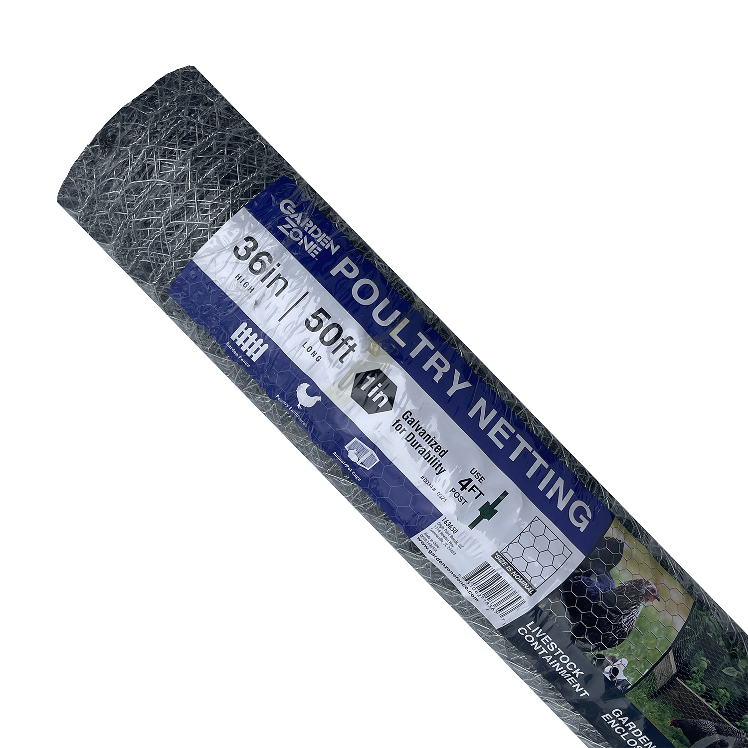Garden Zone Galvanized Steel 1&quot; Poultry Netting (3 x 50 ft)