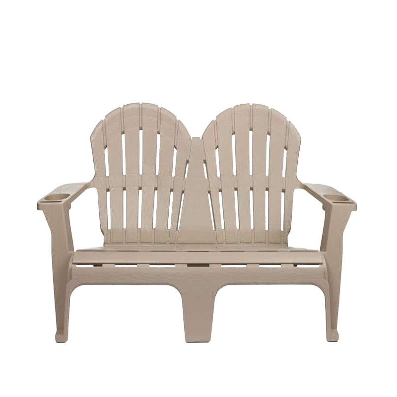 StyleWell Putty Beige Plastic 2-Person Outdoor Adirondack Bench with Phone and Cup Holders 54 in