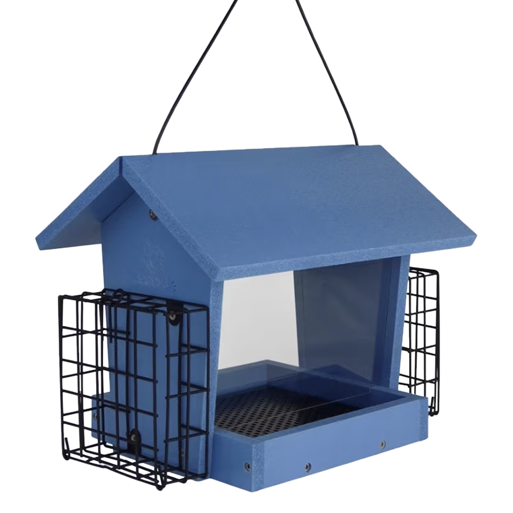 Ecocycle Hopper Hangout Bird Feeder w/ Suet Holders (3 qt Capacity)