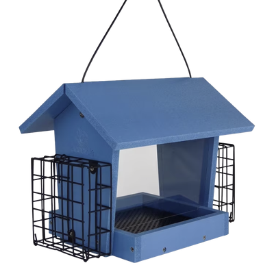 Ecocycle Hopper Hangout Bird Feeder w/ Suet Holders (3 qt Capacity)