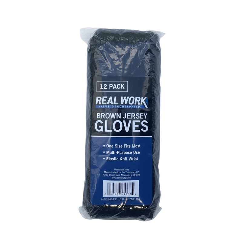 Real Work Brown Jersey Gloves (12 Pack)