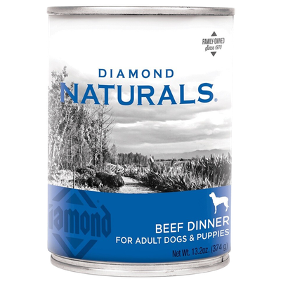 Front view of Diamond Naturals Beef Dinner canned dog food — single can