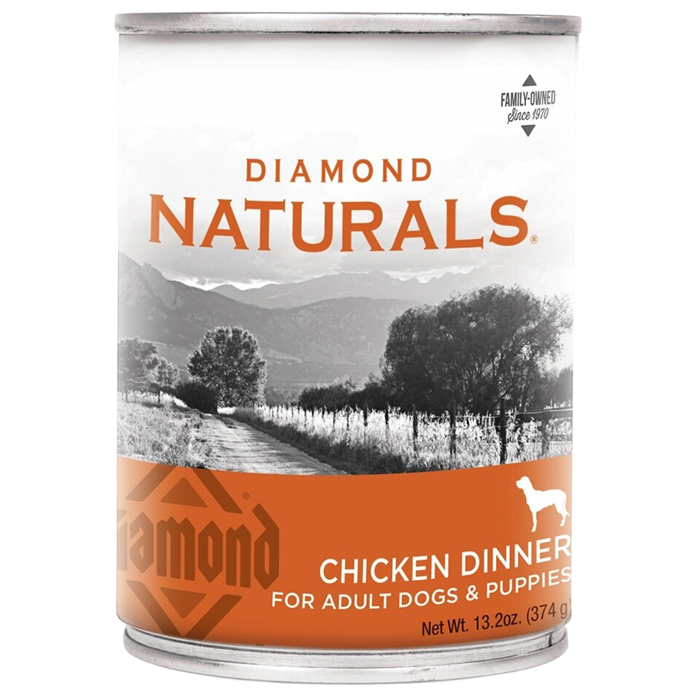 Front view of Diamond Naturals Chicken Dinner wet dog food — 13.2 oz can