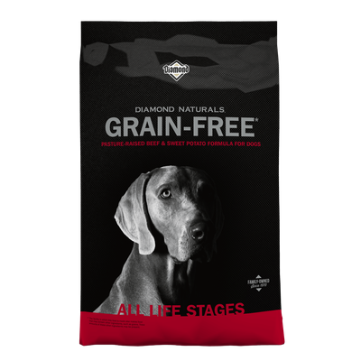 Front view of Diamond Naturals Grain-Free Pasture-Raised Beef &amp; Sweet Potato dry dog food bag