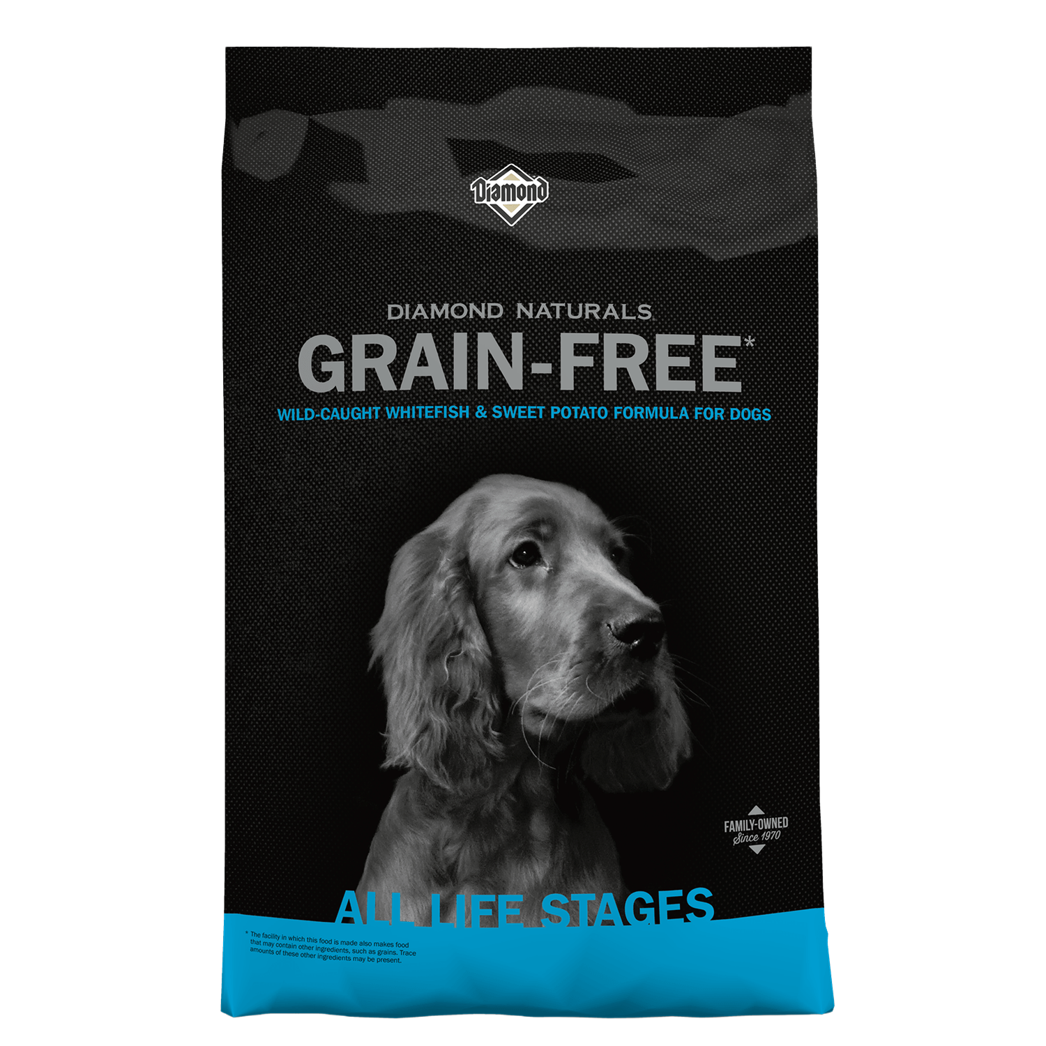 Front view of Diamond Naturals Grain-Free Wild-Caught Whitefish &amp; Sweet Potato dog food bag