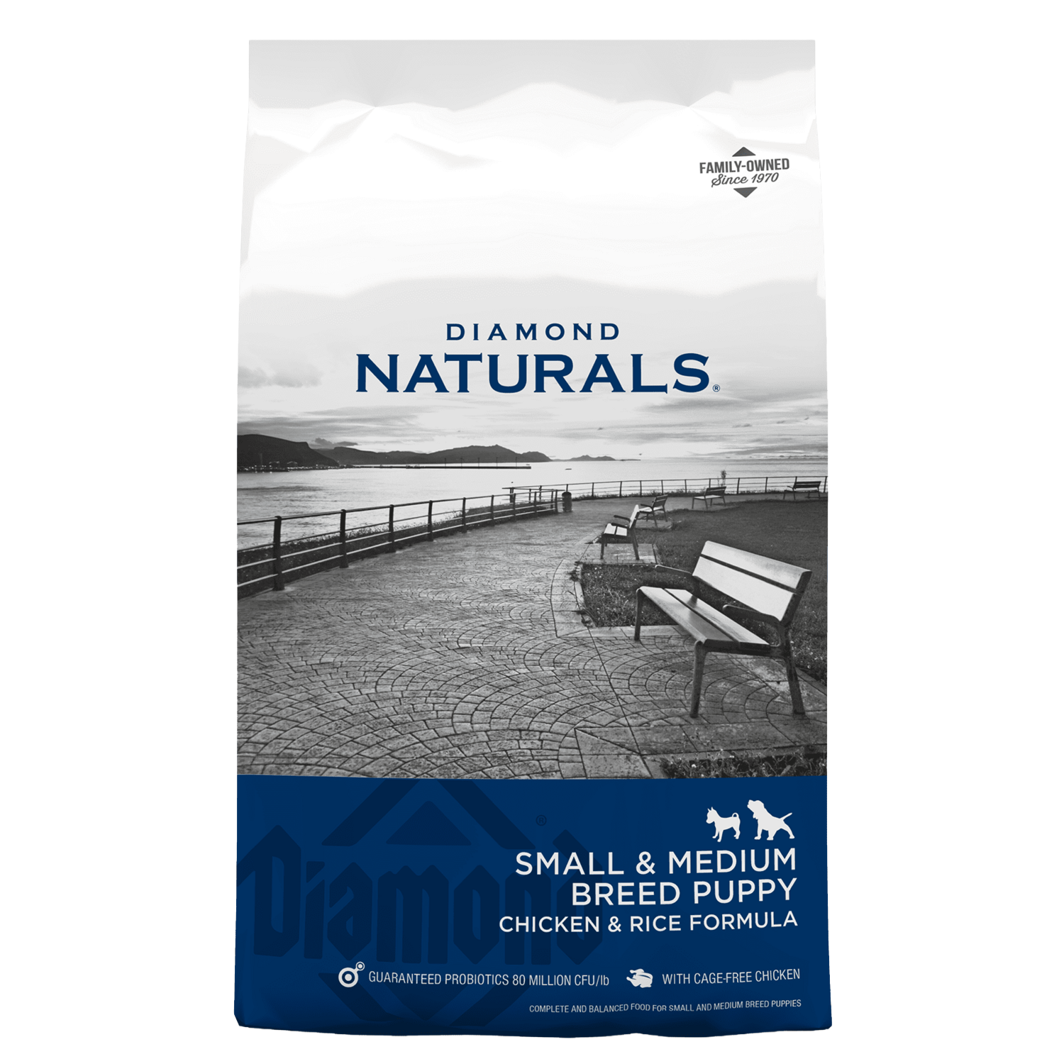 Front view of Diamond Naturals Small &amp; Medium Breed Puppy Chicken &amp; Rice Formula 18 lb bag