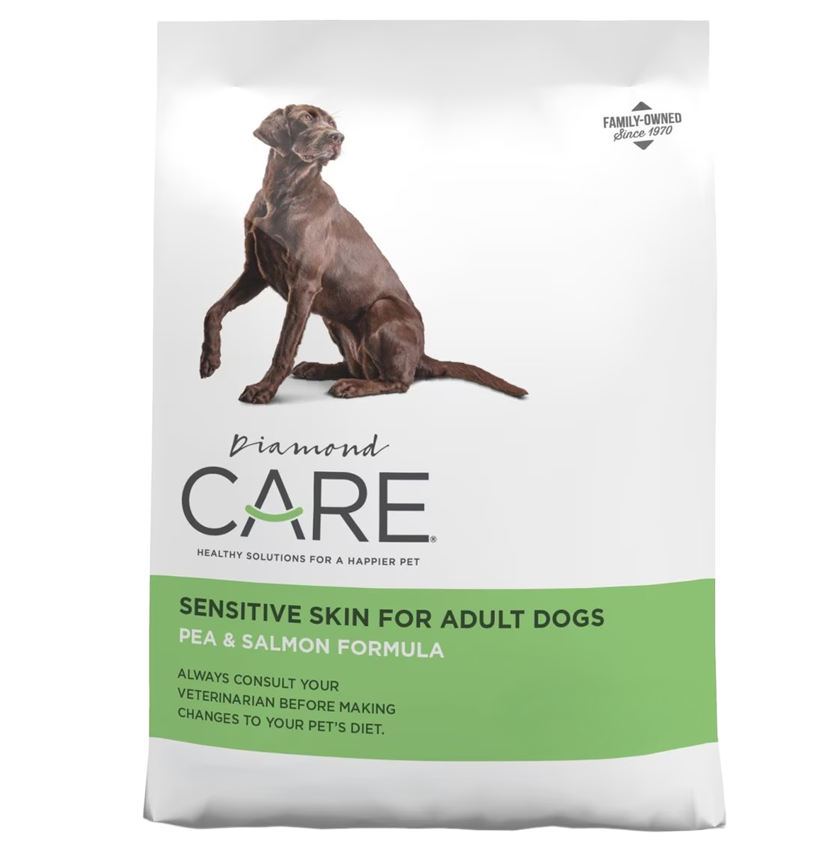 Front view of Diamond CARE Sensitive Skin Formula for Adult Dogs 25 lb bag