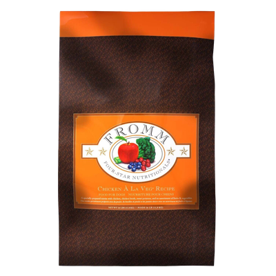 Front view of Fromm Four-Star Chicken À La Veg Recipe Dog Food 12 lb bag — Liberty Farm, Home &amp; Garden Galion OH