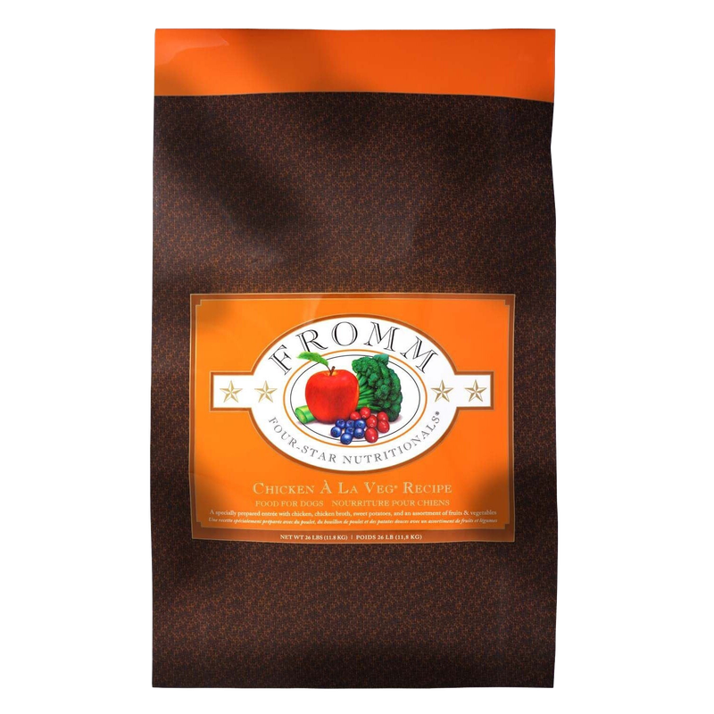 Front view of Fromm Four-Star Chicken À La Veg Recipe Dog Food 12 lb bag — Liberty Farm, Home &amp; Garden Galion OH