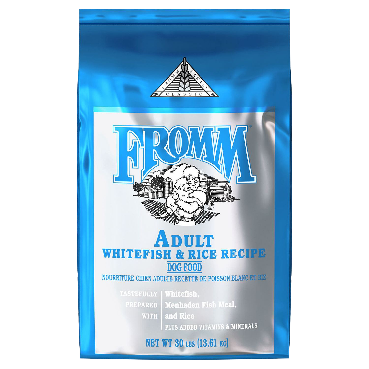 Front view of Fromm Classic Adult Whitefish &amp; Rice Dog Food 30 lb bag — Liberty Farm, Home &amp; Garden Galion OH