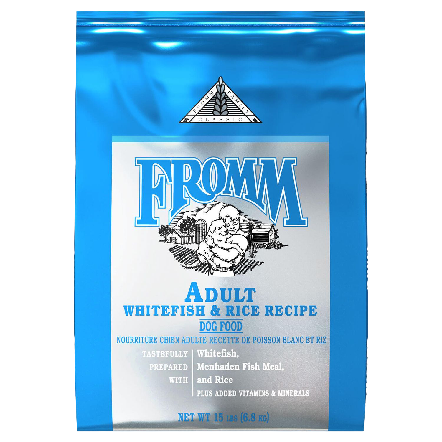 Front view of Fromm Classic Adult Whitefish &amp; Rice Dog Food 15 lb bag — Liberty Farm, Home &amp; Garden Galion OH