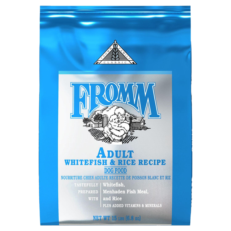 Front view of Fromm Classic Adult Whitefish &amp; Rice Dog Food 15 lb bag — Liberty Farm, Home &amp; Garden Galion OH