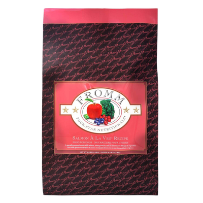 Front view of Fromm Four-Star Salmon À La Veg Dog Food 26 lb bag — LibertyFHG Galion OH