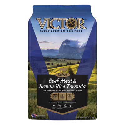 Front view of Victor Beef Meal &amp; Brown Rice Formula Dog Food 40 lb bag — LibertyFHG Galion OH