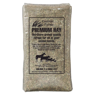 Front view of Lucerne Farms Premium Hay 2.4 cu ft bale — LibertyFHG Galion OH