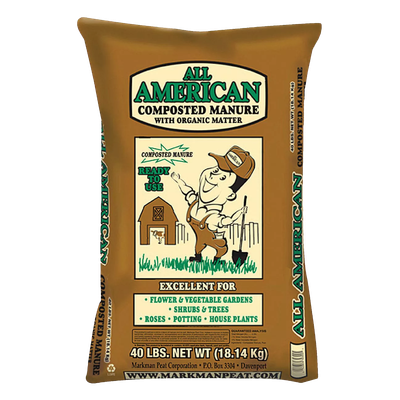 Front view of All American composted cow manure 40 lb bag — LibertyFHG Galion OH