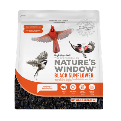 Front view of Nature’s Window Black Oil Sunflower wild bird seed 5.5 lb bag