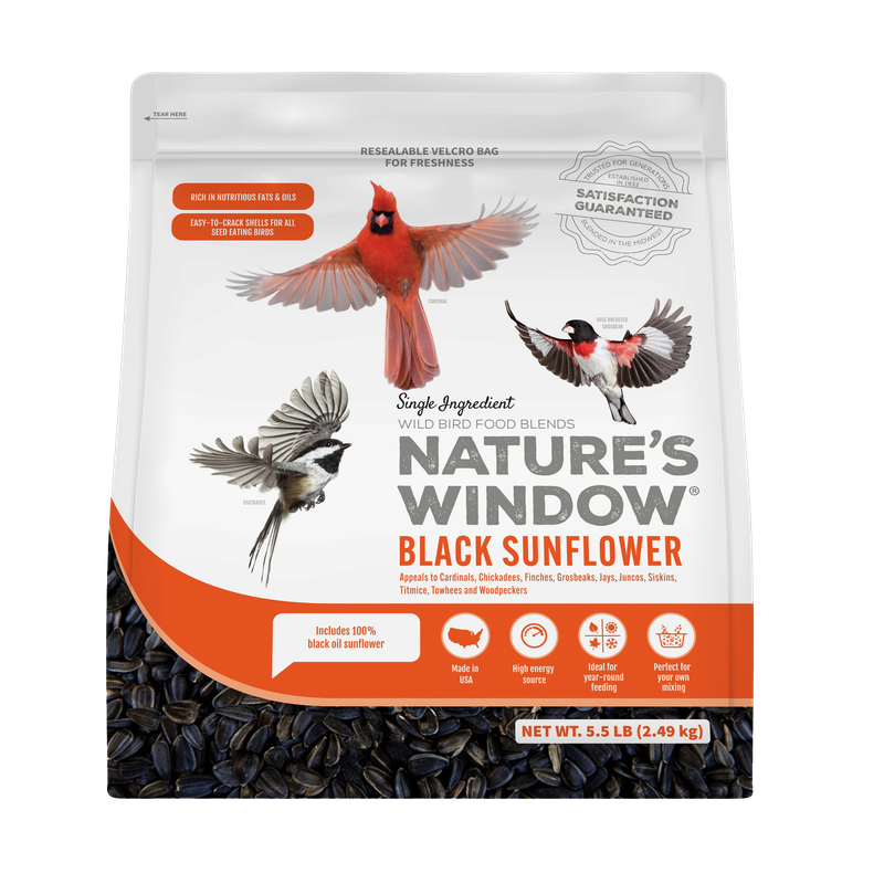 Front view of Nature’s Window Black Oil Sunflower wild bird seed 5.5 lb bag