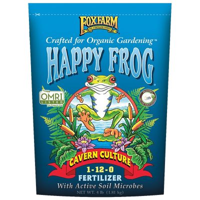 Front view of FoxFarm Happy Frog Cavern Culture Fertilizer 1-12-0 4 lb bag — LibertyFHG Galion OH