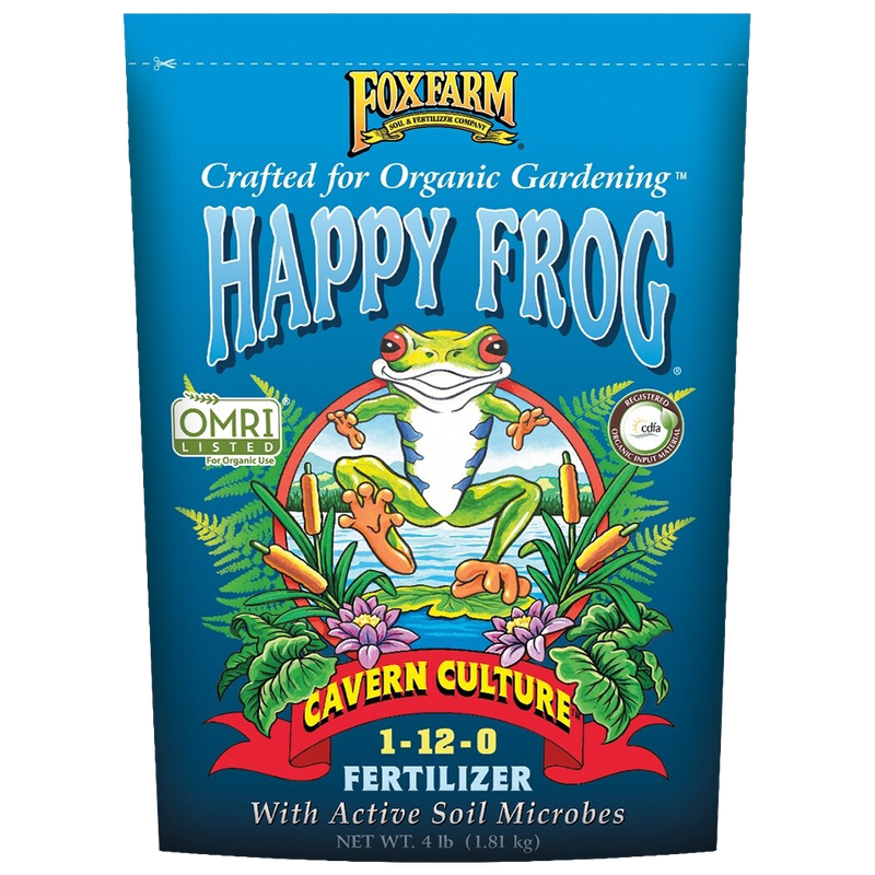 Front view of FoxFarm Happy Frog Cavern Culture Fertilizer 1-12-0 4 lb bag — LibertyFHG Galion OH