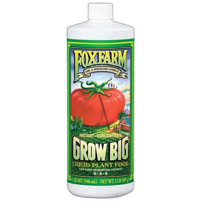 Front view of FoxFarm Grow Big liquid fertilizer 1 quart bottle — LibertyFHG Galion OH