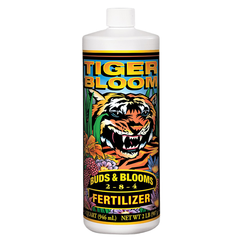 Front view of FoxFarm Tiger Bloom liquid plant food 1 quart bottle — LibertyFHG Galion OH