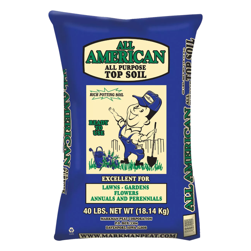 Front view of All American top soil 40 lb bag — LibertyFHG Galion OH