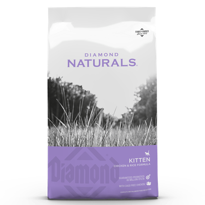 Diamond Naturals Kitten Chicken &amp; Rice Formula bag — white and purple front package