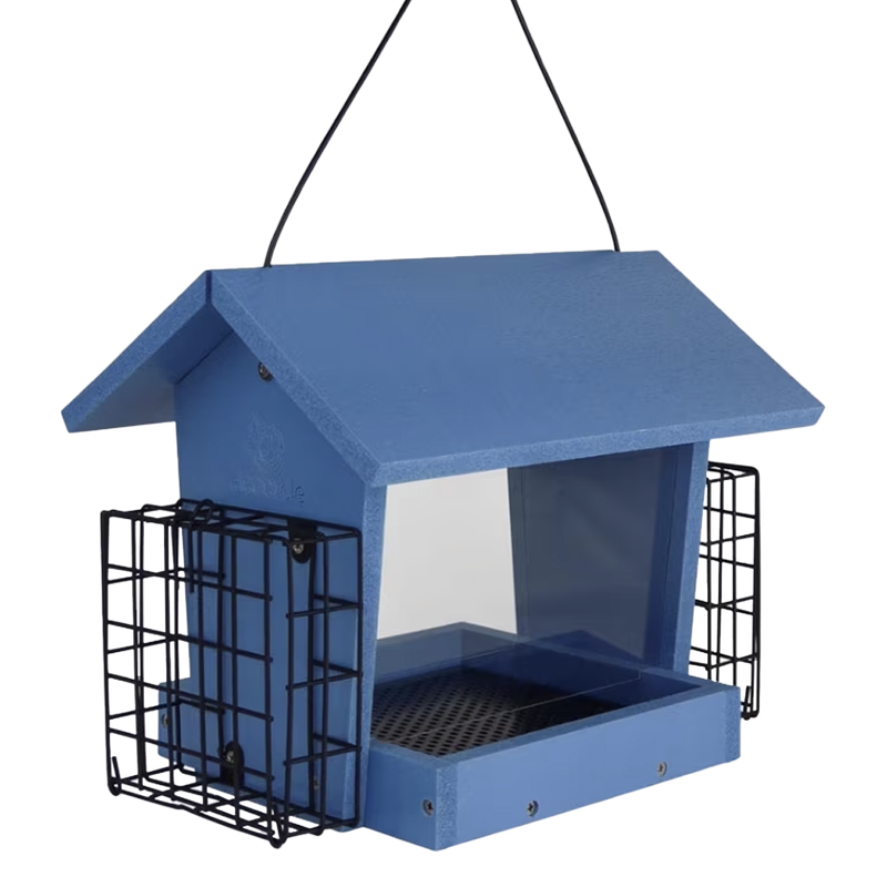Ecocycle Hopper Hangout Bird Feeder w/ Suet Holders (3 qt Capacity)