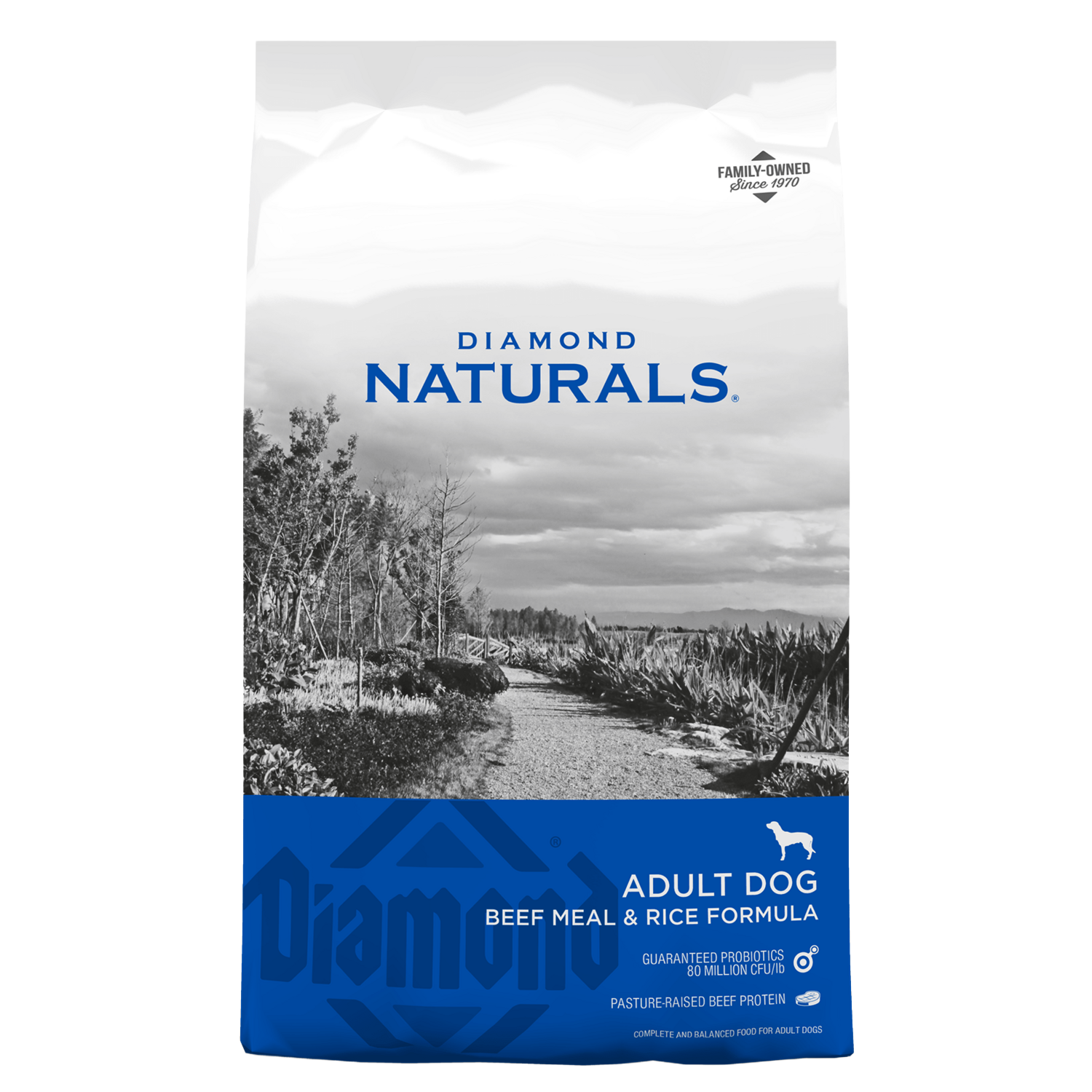 Front of Diamond Naturals Adult Dog Beef Meal &amp; Rice Formula bag