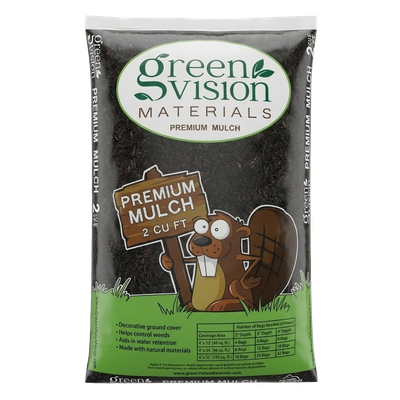 Front view of Green Vision Materials Premium Mulch 2 cu ft bag — LibertyFHG Galion OH