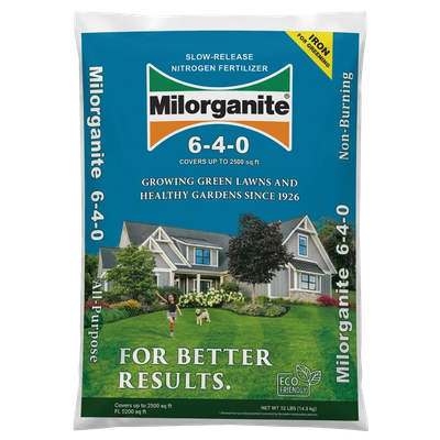 Front view of Milorganite 32 lb lawn fertilizer — LibertyFHG Galion OH