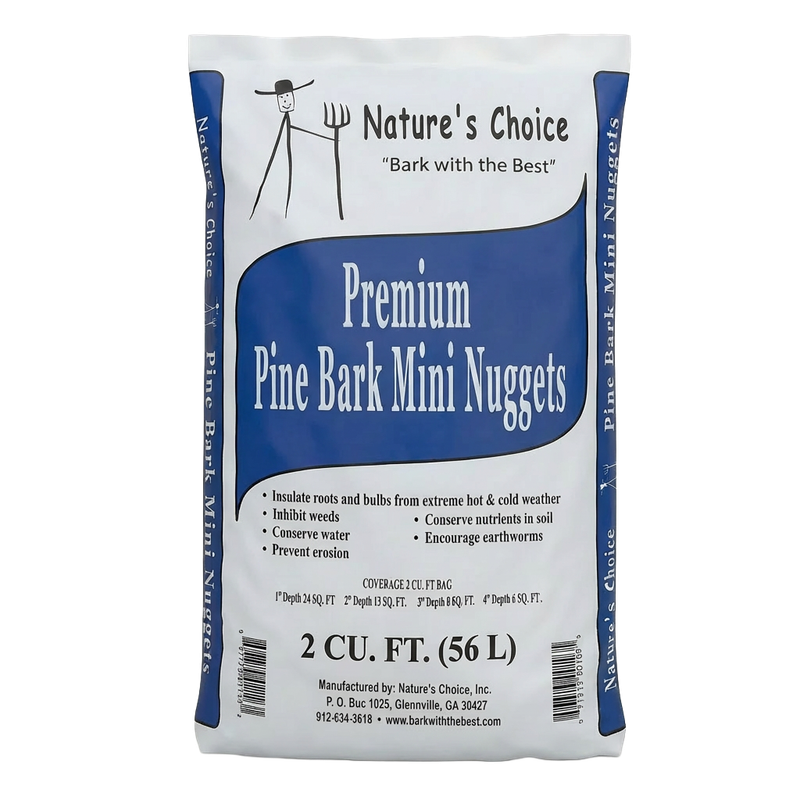 Front view of Premium Pine Bark Mini Nuggets 2 cu ft bag — LibertyFHG Galion OH