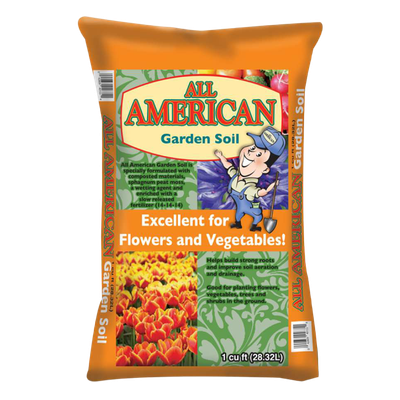 Front view of All American garden soil for flowers and vegetables 1 cu ft bag — LibertyFHG Galion OH